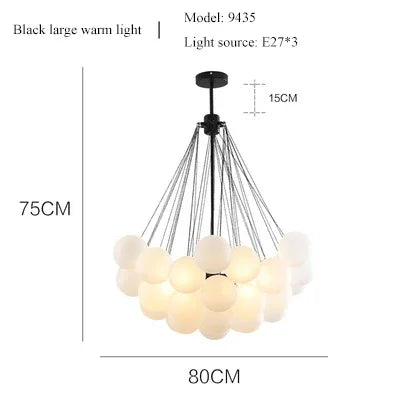 Modern Frosted Glass Ball Ceiling Chandelier Black Gold Pendant Lights 19/37 Glass Hanging Lamp for Dining Living Room