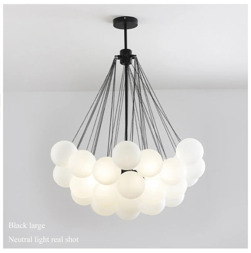 Modern  Frosted Glass Ball Ceiling Chandelier Black Gold  Pendant Lights 19/37 Glass Hanging Lamp for Dining Living Room