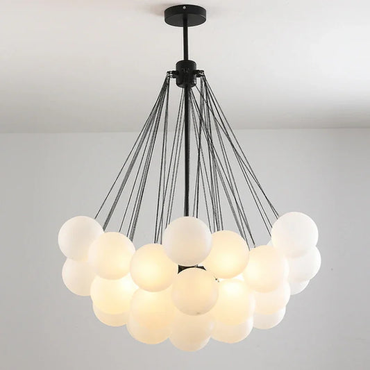 Modern  Frosted Glass Ball Ceiling Chandelier Black Gold  Pendant Lights 19/37 Glass Hanging Lamp for Dining Living Room
